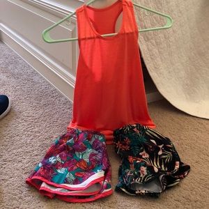 coral colored tank-top with two matching shorts